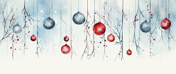 christmas ornaments hanging from branches Generative AI