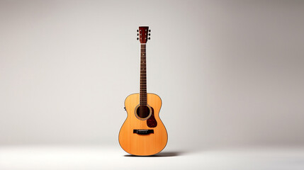 Acoustic Guitar Centered on a Clean White Background, Illuminated by Studio Lights  - Generative AI