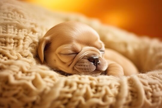 Pug Newborn Picture: Adorable Tiny Puppy Napping in Heartwarming Shot, generative AI