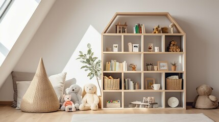 A clutter-free playroom with organized toy storage
 - obrazy, fototapety, plakaty