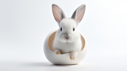 Obraz premium Cute white rabbit with egg on a white background.
