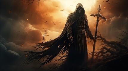 Halloween-themed composition featuring the enigmatic grim reaper.