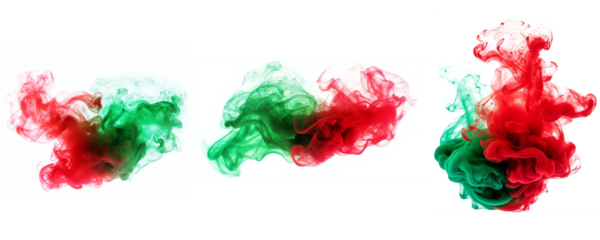 Red and green abstract ink smoke cloud paint splash isolated transparent