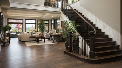 Spotless entryway with a grand, inviting staircase
