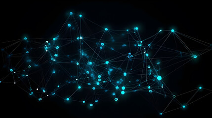 Fototapeta premium points and lines in the network, information field, information communication algorithms, Internet and technology on a dark background