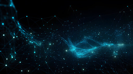 points and lines in the network, information field, information communication algorithms, Internet and technology on a dark background