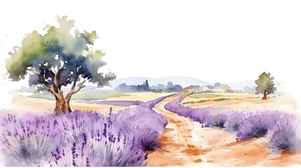watercolor landscape lavender field