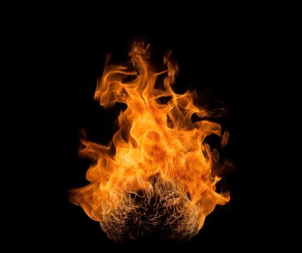 Fiery Explosion in the Dark: Bright Orange Flames, Black Background - Fiery Stock Photo