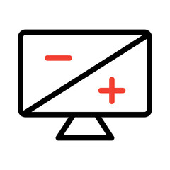 Obraz premium Computer screen settings brightness icon symbol, vector brightness settings with plus and negative symbols on white background in simple design, editable. 