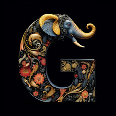 animal shaped capital letter G on black background