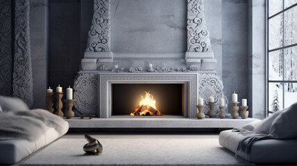 arctic interior with fireplace
