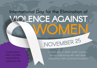 Horizontal Banner for International Day for the Elimination of Violence Against Women. Modern flat vector illustration with white ribbon and text