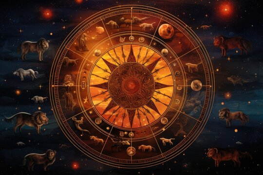 Abstract astrological background with zodiac signs Astrology horoscope background