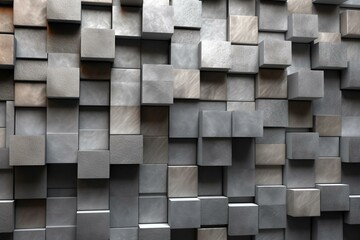 Arrangement of square, polished mosaic tiles forming a 3D concrete block background. Generative AI