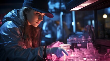 Fototapeta premium A forensic expert examining samples. Generative AI. 
