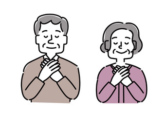 Fototapeta premium ほっとしてリラックスしている様子のシニアの男女のイラストセット