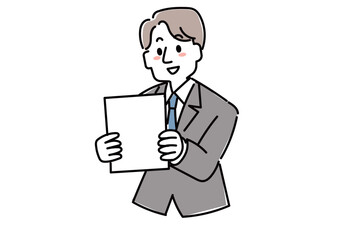 書類を見て笑顔なビジネスマンの男性のイラスト