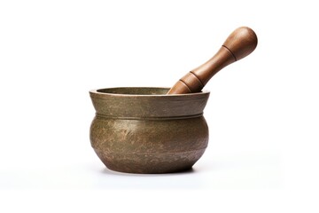 Isolated white bronze mortar and pestle