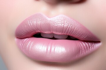 Macro shot of pink and silver lipstick