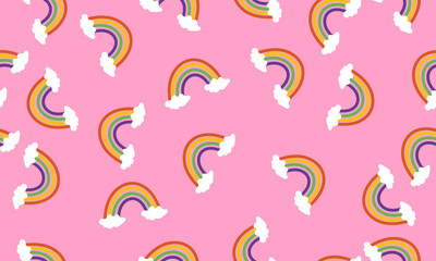 seamless rainbow cloud pattern with pink background,seamless rainbow pattern wallpaper