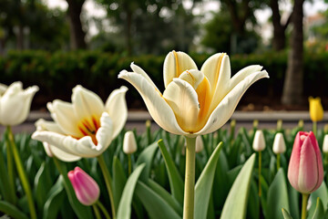 Obraz premium white and yellow tulips