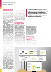 print magazine, journal, tabloid, publication, annual report mockup with pink headers, four columns, article, A4, editable text