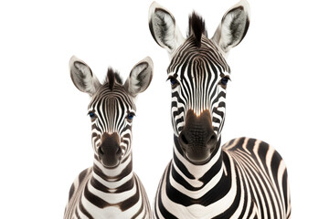 Graceful Zebra Mare and Foal on isolated background