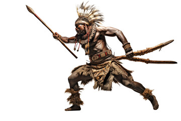 Zulu Warrior Performing Traditional Dance on isolated background