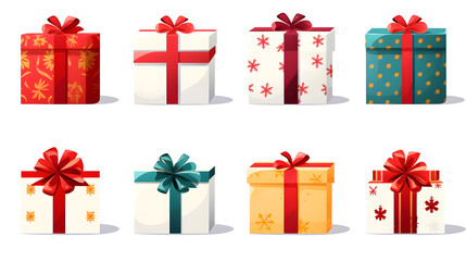 Christmas Gift Package Clipart Set. Collection of colorful gift packages isolated on white background vector illustration set. Christmas card.