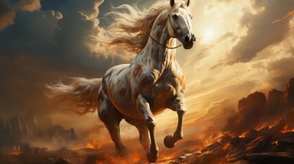 Graceful Gallop: A Stunning Wildlife Illustration Featuring Majestic Stallions, Equestrian Charm, and Vibrant Nature, generative AI