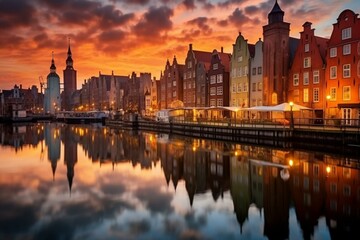 Fototapeta na wymiar Stunning cityscape of Gdansk during twilight. Generative AI