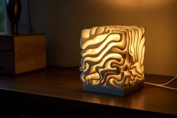 Nightstand lamp made with 3D printing technology. Sublime image. Generative AI