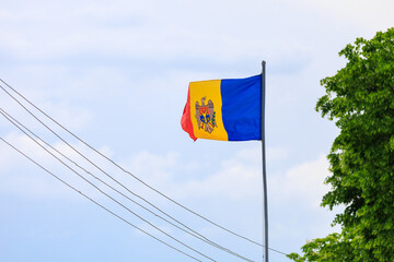 Flag of the state of the Republic of Moldova. Background with selective focus and copy space