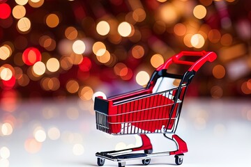 Small shopping cart with bokeh background