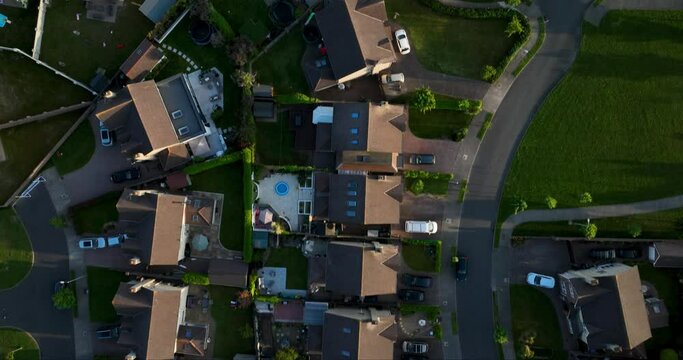 Flying over beautiful private houses located on the ocean coast 4k