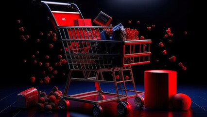 Black Friday concept. Shopping cart filled with purchase
