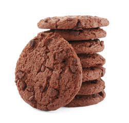 Stack of delicious chocolate chip cookies isolated on white
