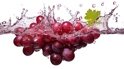 Black Grape in Water Splash: Isolated on Transparent Background, PNG