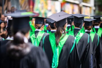 Selective focus to many graduates line up for the graduation ceremony.
