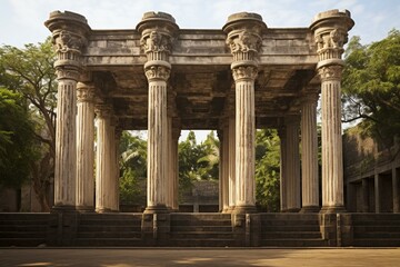 Exterior of a temple featuring 6 columns. Generative AI