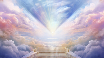 Abstract digital art meditation enlightenment pathway to god heaven background. ai generative - obrazy, fototapety, plakaty