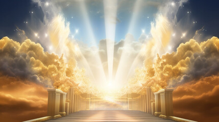 Abstract digital art meditation enlightenment pathway to god heaven background. ai generative