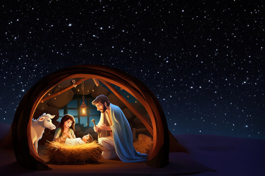 Christmas Nativity with room for copy created with Generative AI technology