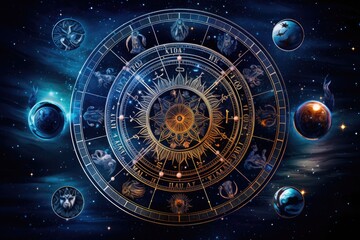 Abstract astrological background with zodiac signs Astrology horoscope background
