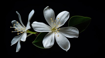 Portrait beautiful jasmine flower isolated on black background AI Generative