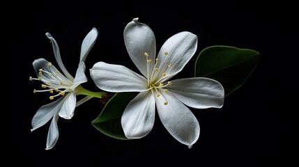 Fototapeta premium Portrait beautiful jasmine flower isolated on black background AI Generative