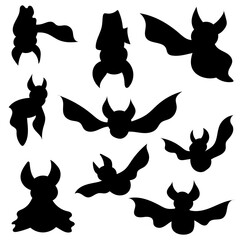Set of cute bats silhouettes for halloween