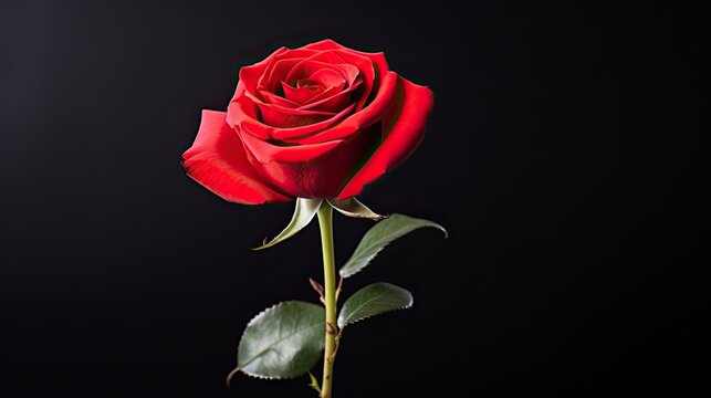 Portrait beautiful red rose flower isolated on black background AI Generative