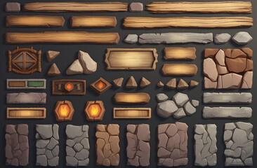 set of stone, beam icons, intended for applications or games
