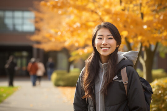 Portrait of Asian high school student going back to school in fall